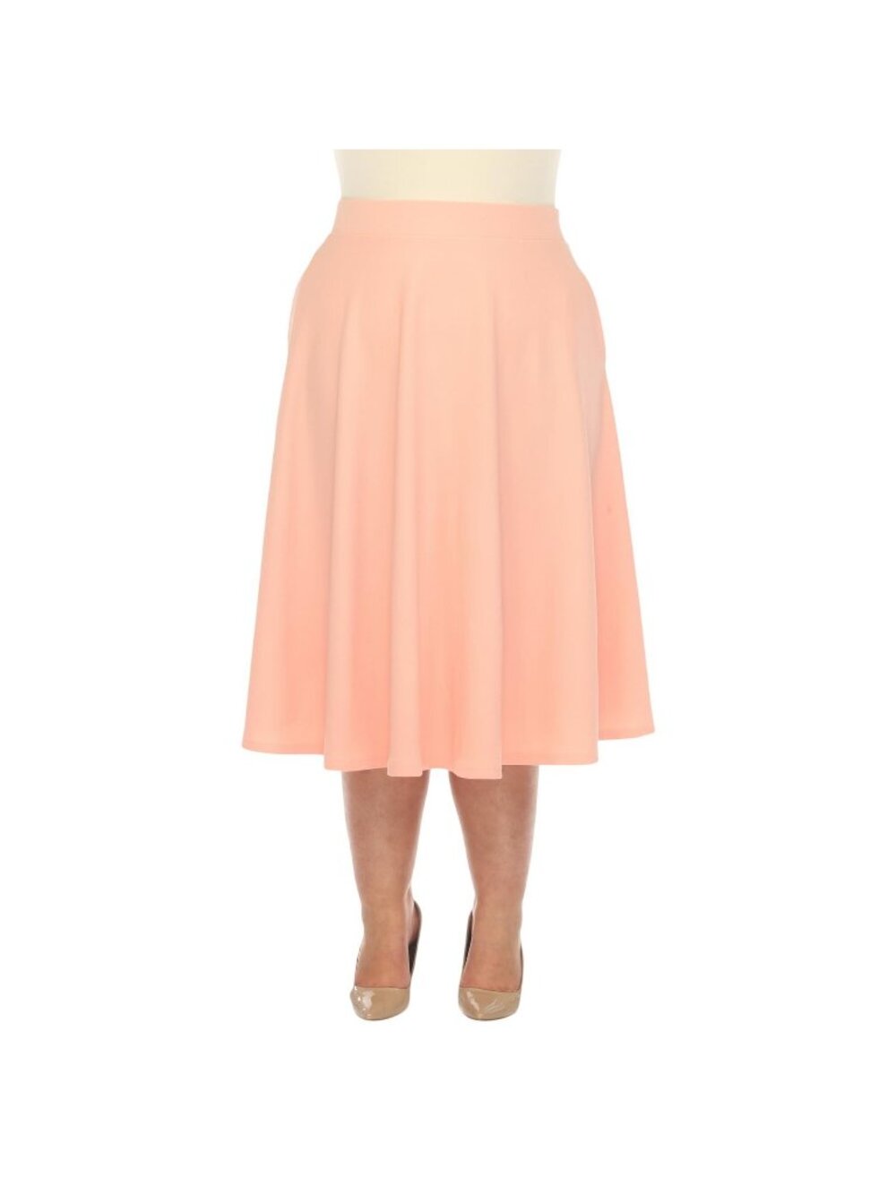 NWT White Mark Fit & Flare Midi Skirt with Pockets PS709 Peach Orange 2X